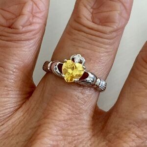 Yellow Heart Claddagh Ring - Womens Silver Tone Ring